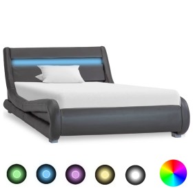 Estructura de cama con LED cuero sintético gris 100x200
