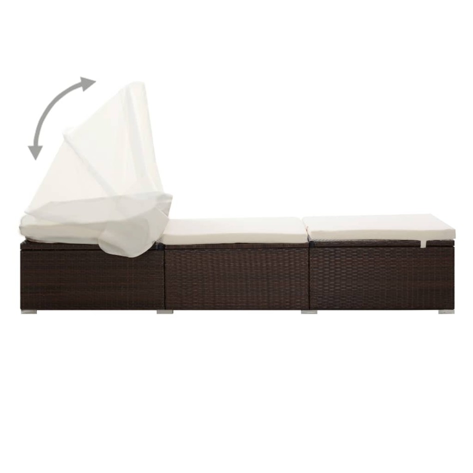 Tumbona con toldo y cojín de ratán sintético