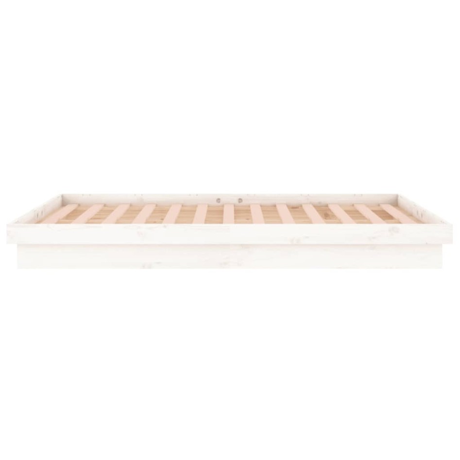 Estructura de cama con LED madera maciza blanca 160x200