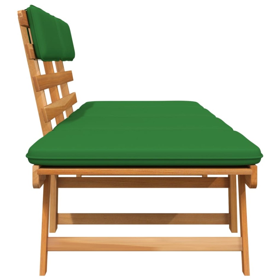 Banco de jardín con cojines 2 en 1 190 cm madera maciza