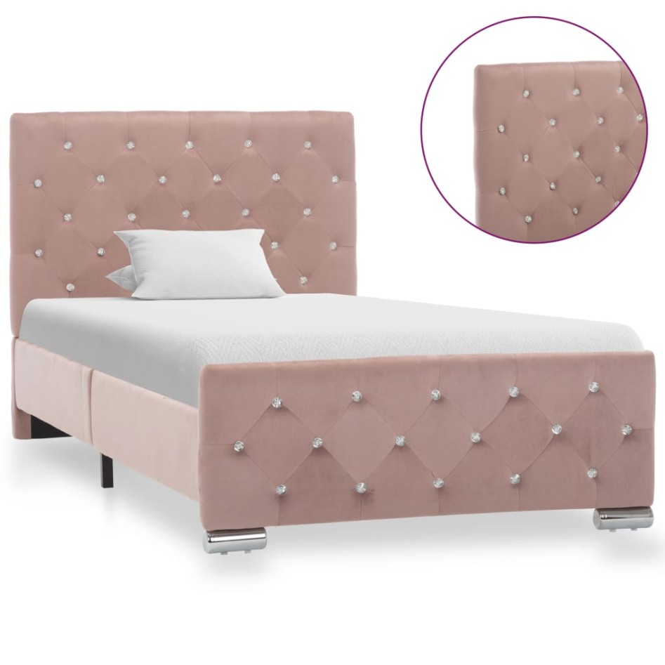 Estructura de cama de terciopelo rosa 90x200
