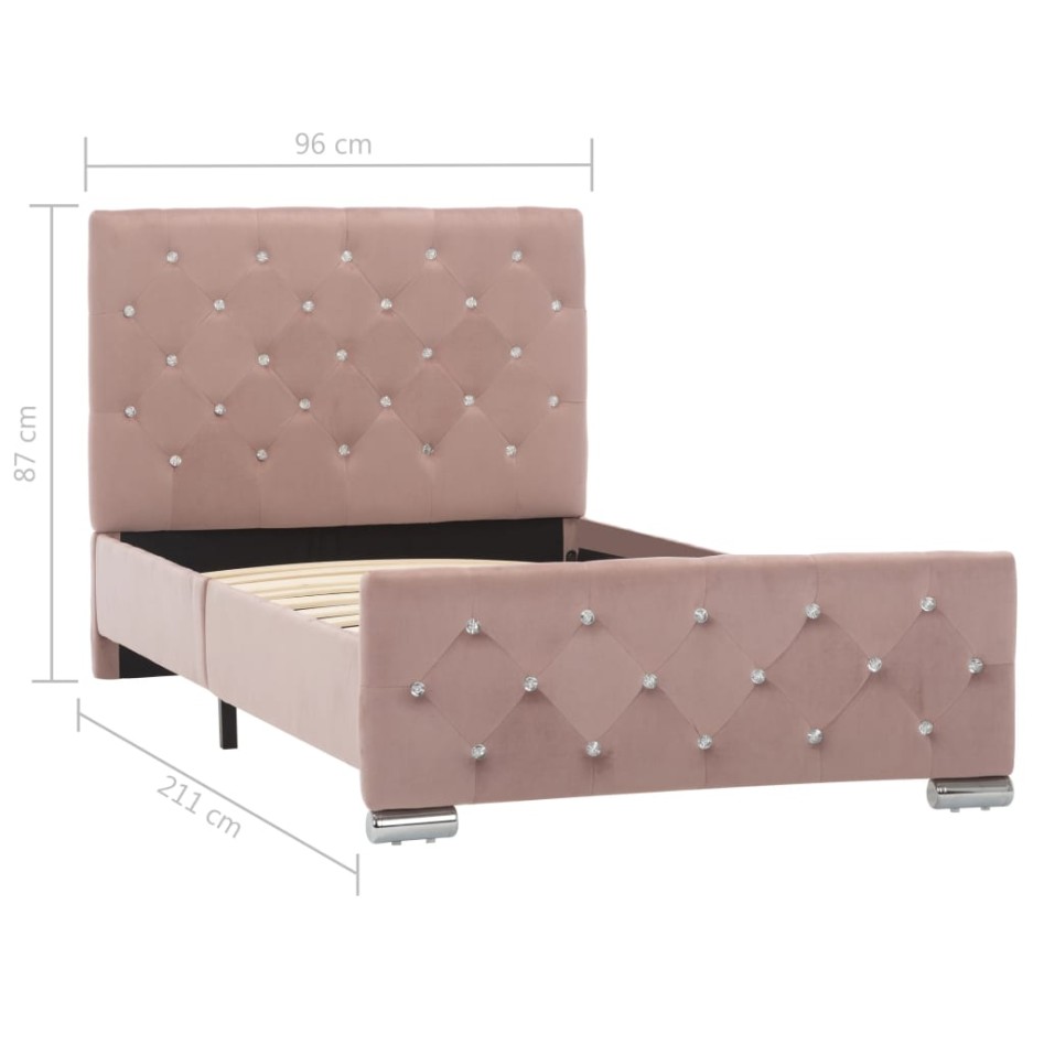 Estructura de cama de terciopelo rosa 90x200