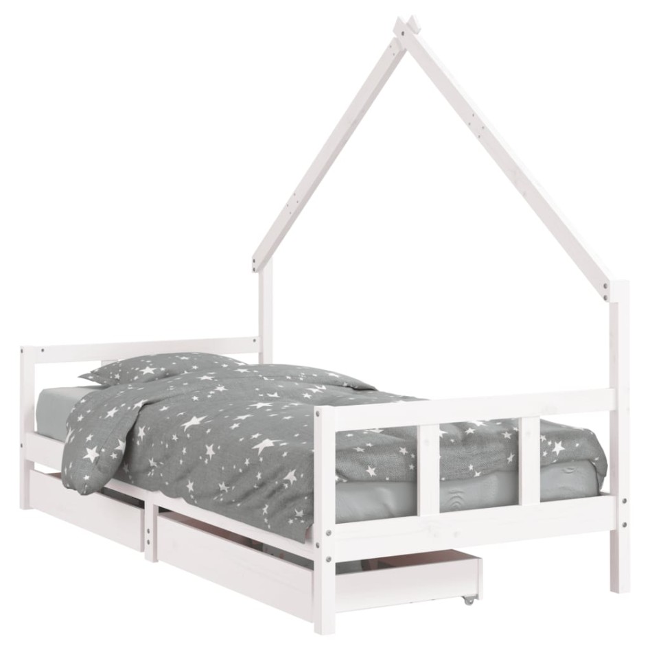 Estructura cama infantil y cajones madera pino blanco 90x190