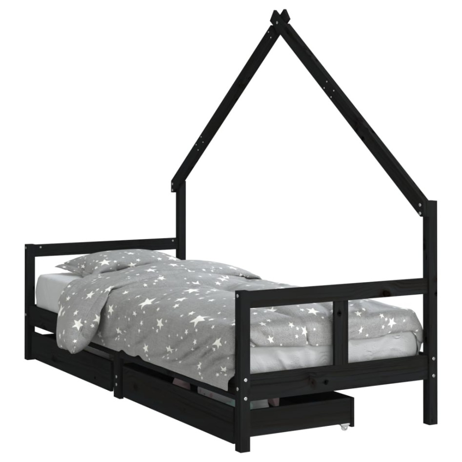 Estructura de cama niños con cajones madera pino negro