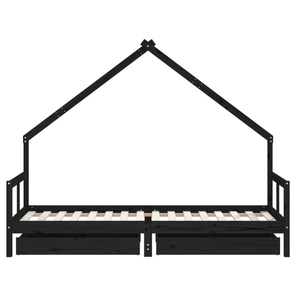 Estructura de cama niños con cajones madera pino negro
