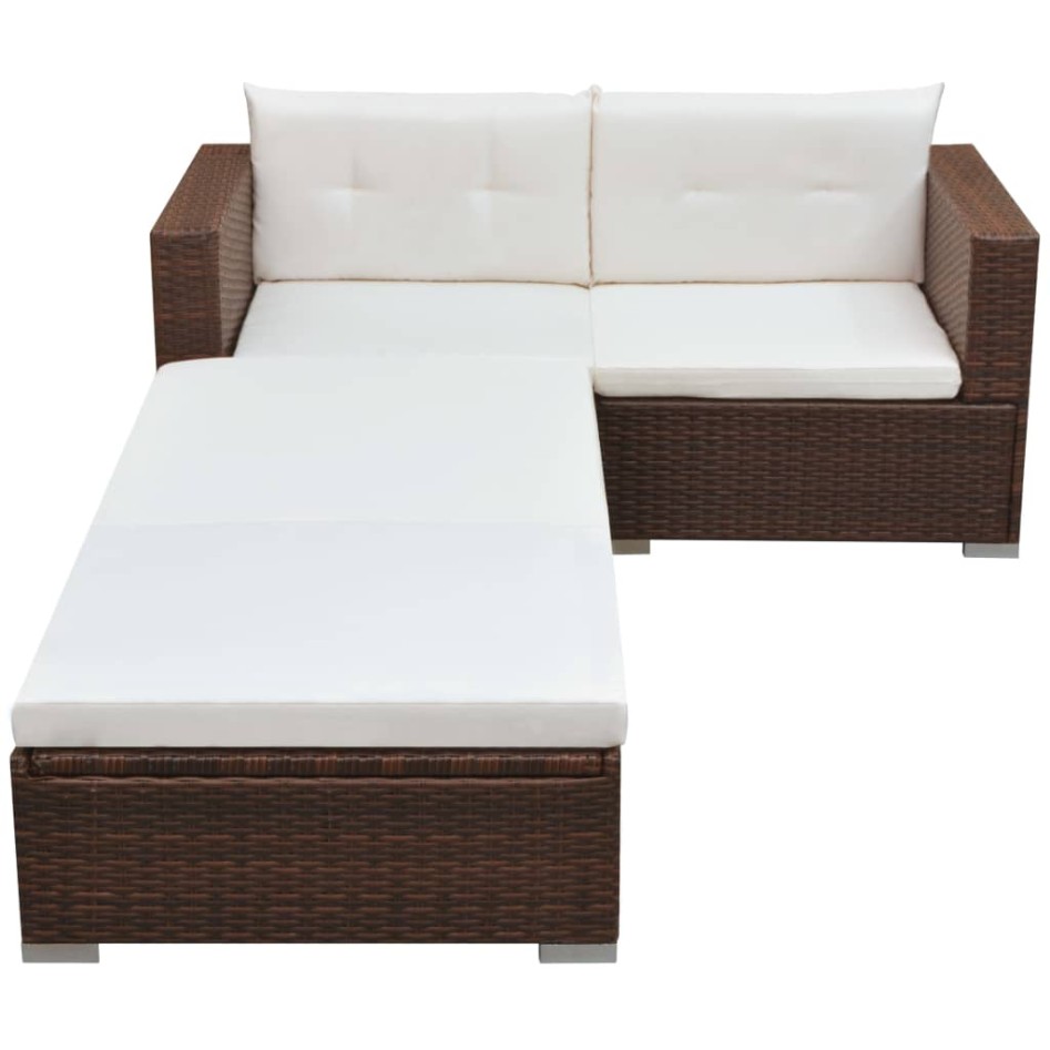 Set muebles de jardín 3 piezas y cojines ratán sintético