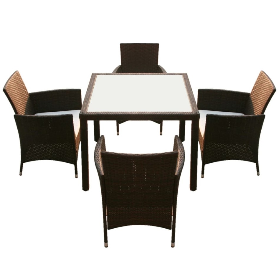 Set comedor de jardín 5 piezas y cojines ratán sintético