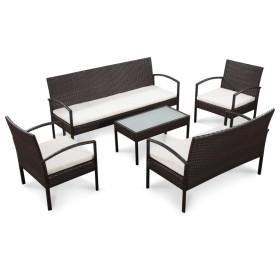 Set muebles de jardín 5 piezas y cojines ratán sintético
