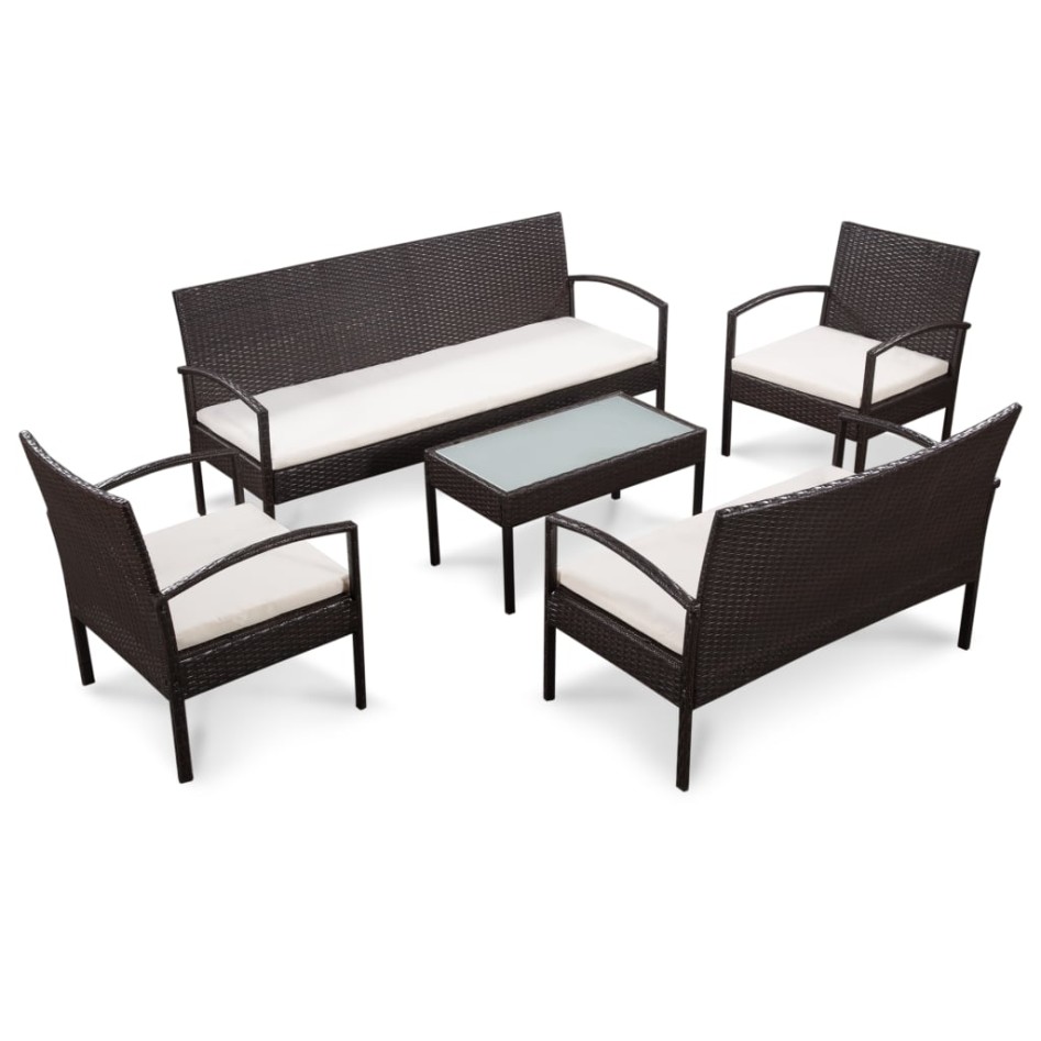 Set muebles de jardín 5 piezas y cojines ratán sintético