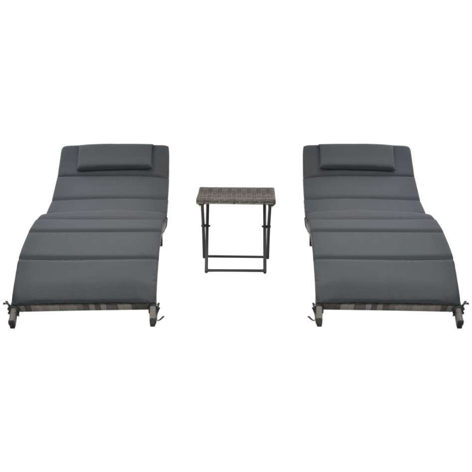 Set de muebles de jardín plegables 3 pzas ratán sintético