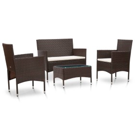 Set muebles de jardín 4 piezas y cojines ratán sintético
