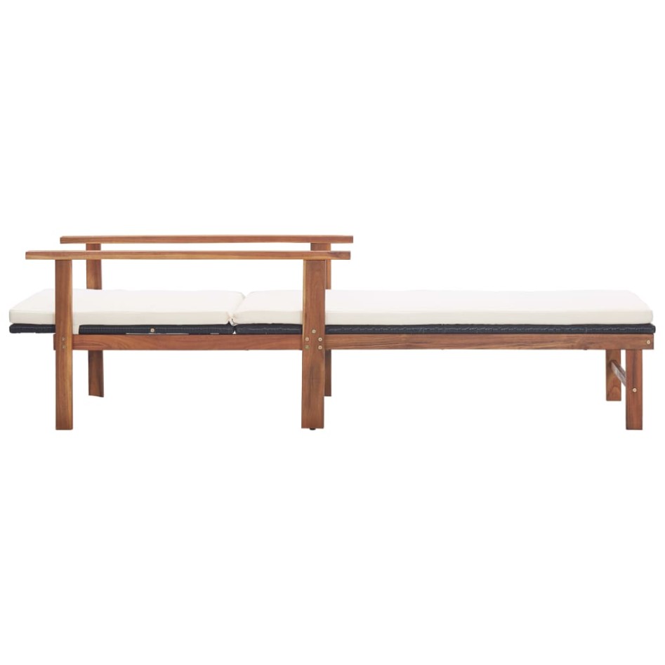 Tumbona con cojín ratán sintético y madera maciza acacia