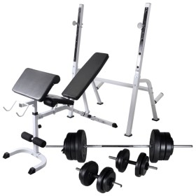 Banco de entrenamiento con soporte de pesas y mancuernas