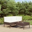 Set muebles de jardín 3 pzas y cojines ratán sintético marrón