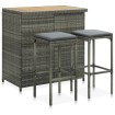 Set de mesa y sillas de bar jardín 3 pzas ratán sintético gris