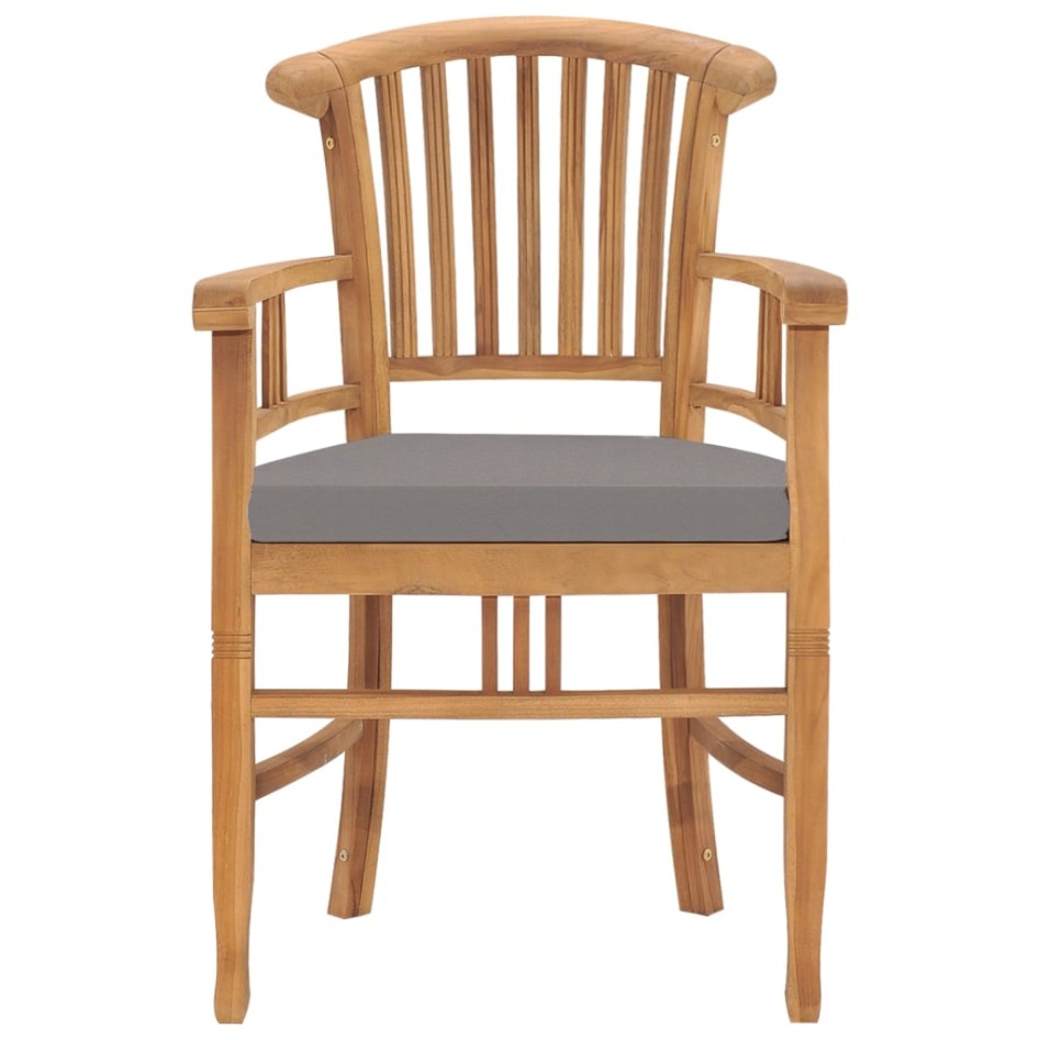 Sillas de jardín 2 uds madera maciza teca y cojines gris