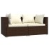 Set muebles de jardín 3 piezas y cojines ratán sintético