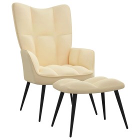 Silla de relajación con reposapiés terciopelo blanco