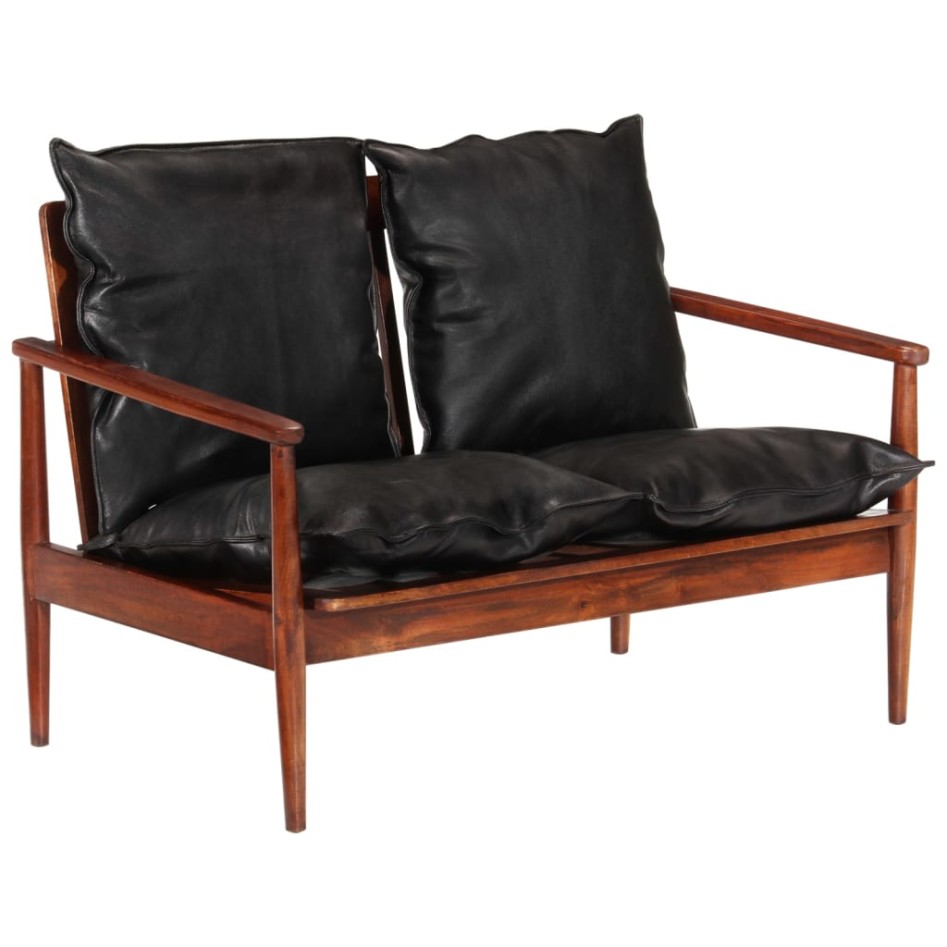 Sofá de 2 plazas madera maciza acacia y cuero auténtico