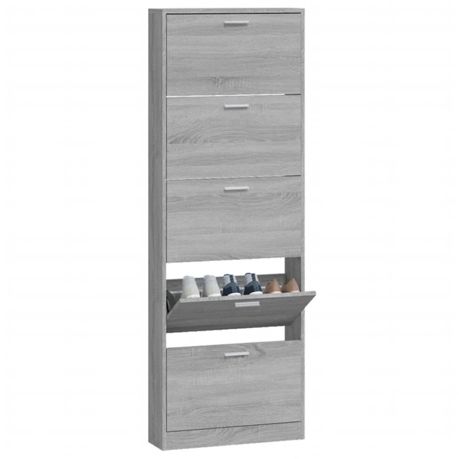 Mueble zapatero madera contrachapada gris Sonoma 59x17x169