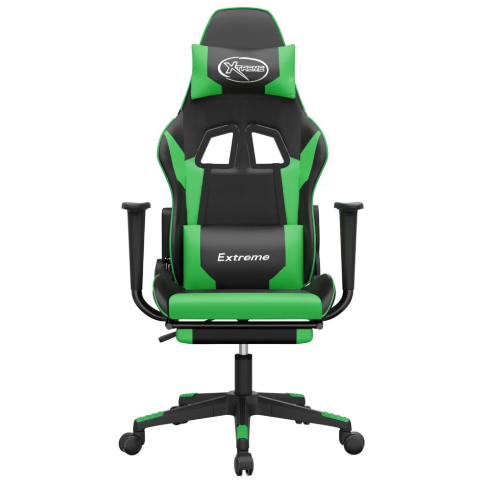 Silla gaming de masaje y reposapiés cuero sintético negro