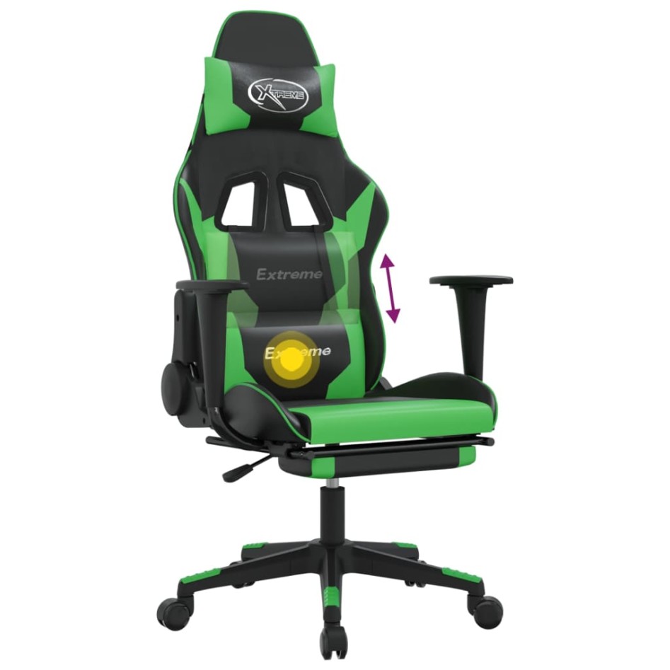 Silla gaming de masaje y reposapiés cuero sintético negro
