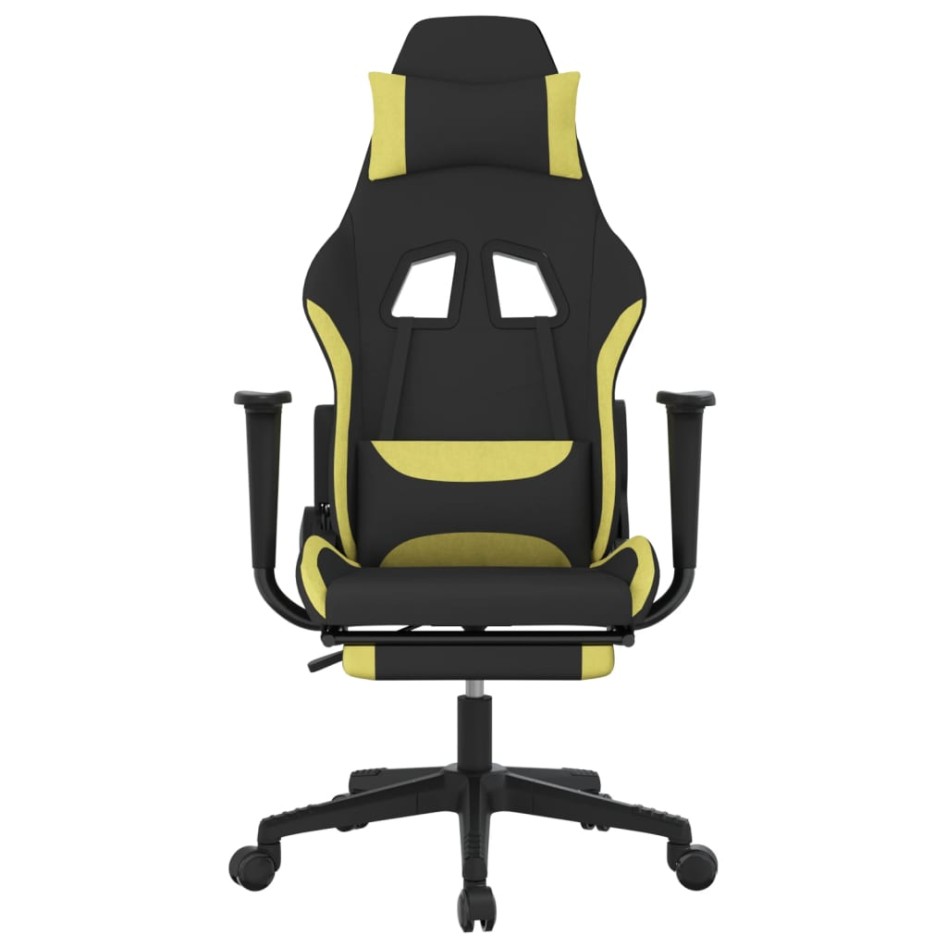 Silla gaming de masaje con reposapiés tela negro y verde