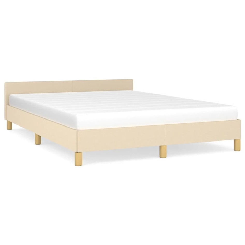 Estructura de cama con cabecero de tela color crema 140x190