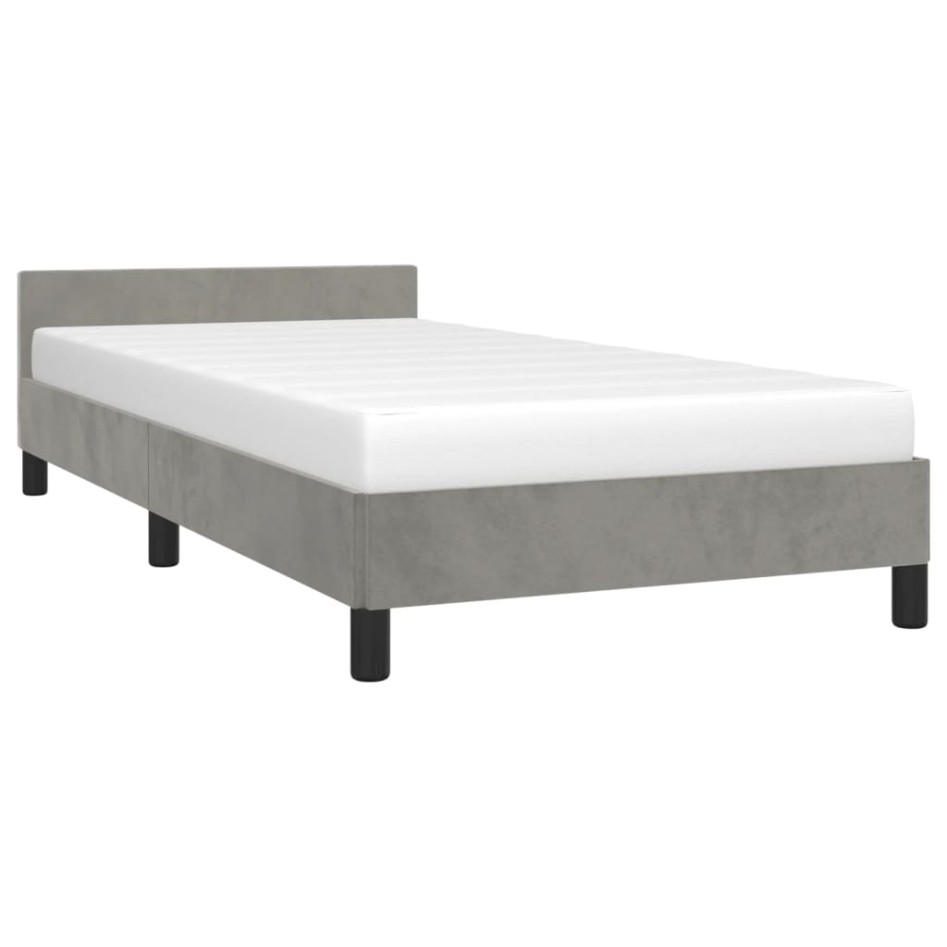 Estructura de cama con cabecero terciopelo gris claro