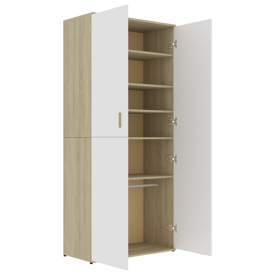 Mueble zapatero contrachapada blanco y roble 80x39x178