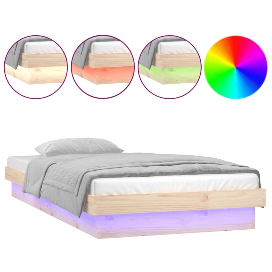Estructura de cama con LED madera maciza 100x200