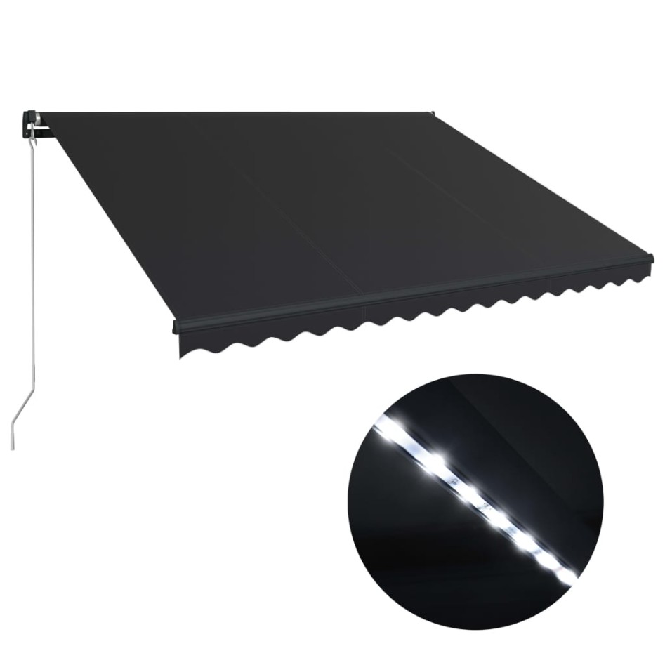 Toldo retráctil manual con LED gris antracita 400x300
