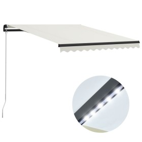 Toldo retráctil manual con LED crema 300x250