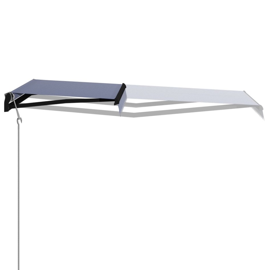 Toldo automático retráctil azul y blanco 300x250