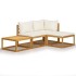 Muebles de jardín 4 pzas cojines crema madera maciza de