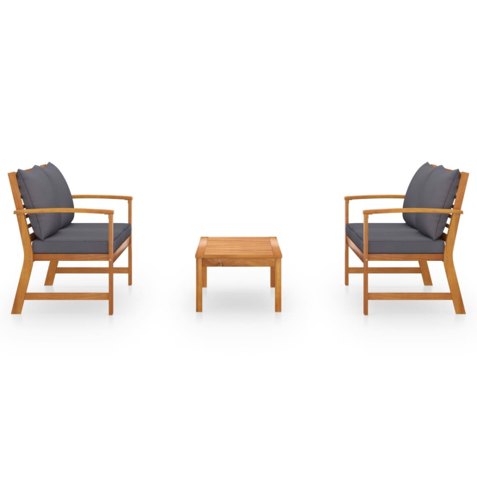Muebles de jardín 3 pzas cojines madera maciza de