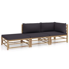 Set de muebles de jardín 3 piezas bambú y cojines gris