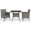 Muebles de jardín 3 piezas ratán sintético gris y acacia