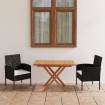 Set comedor jardín 3 pzas madera acacia ratán sintético negro
