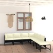 Set de muebles de jardín 7 pzas y cojines ratán sintético negro