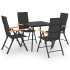 Juego de comedor para jardín 5 piezas negro y