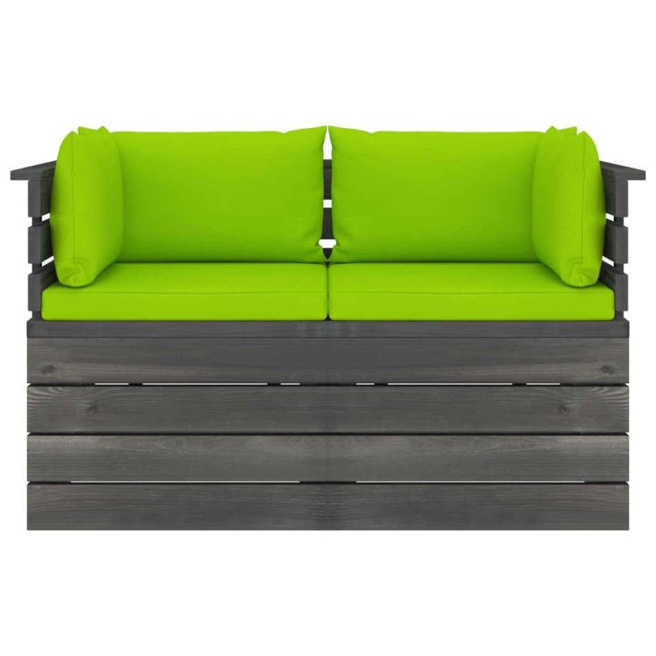 Sofá de palets de jardín 2 plazas y cojines madera maciza