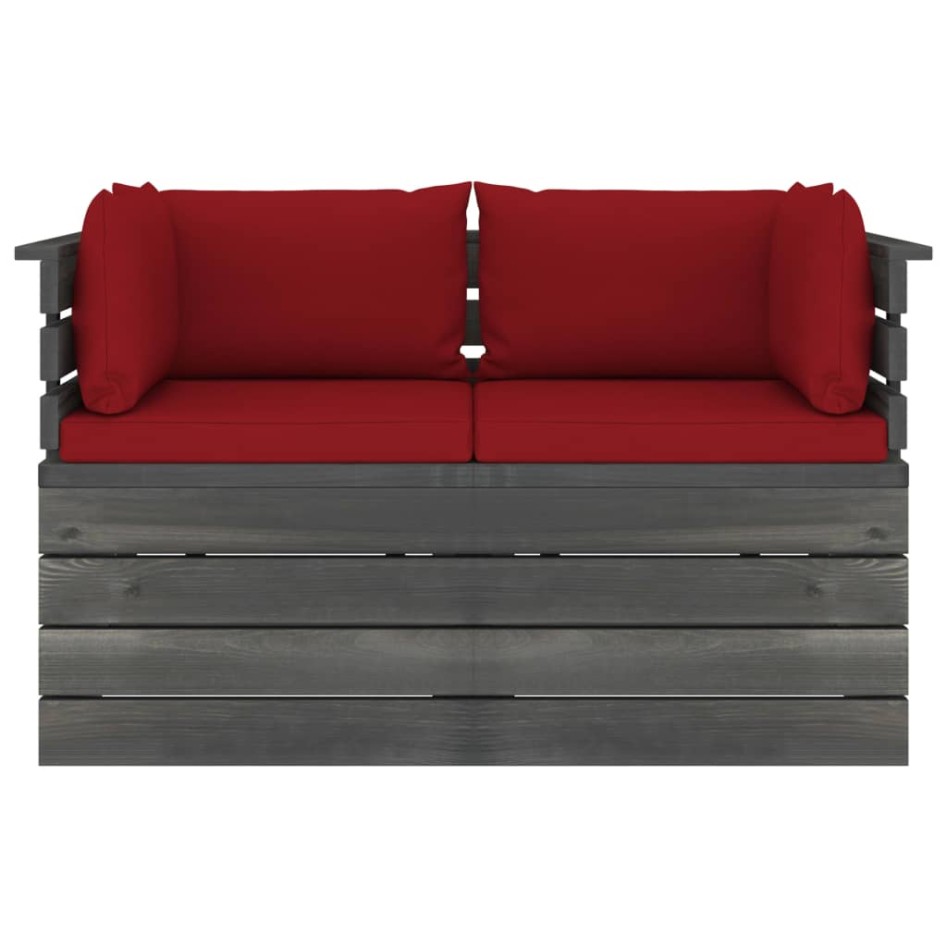 Sofá de palets de jardín 2 plazas y cojines madera maciza
