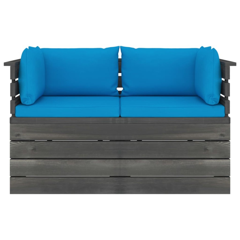 Sofá de palets de jardín 2 plazas y cojines madera maciza