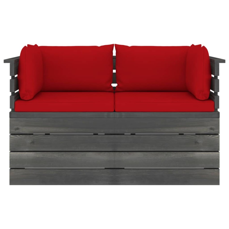 Sofá de palets de jardín 2 plazas y cojines madera maciza