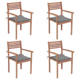 Sillas de jardín 4 uds madera maciza de teca con cojines