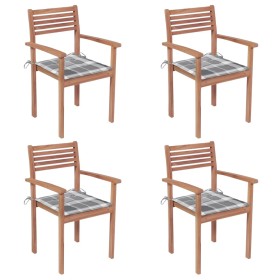 Sillas de jardín 4 uds madera maciza teca cojines cuadros