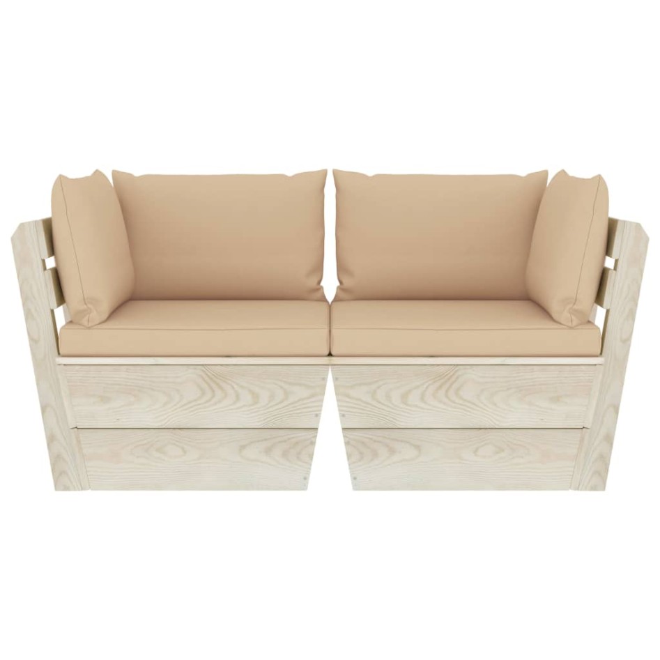 Sofá de palets de jardín 2 plazas con cojines madera de