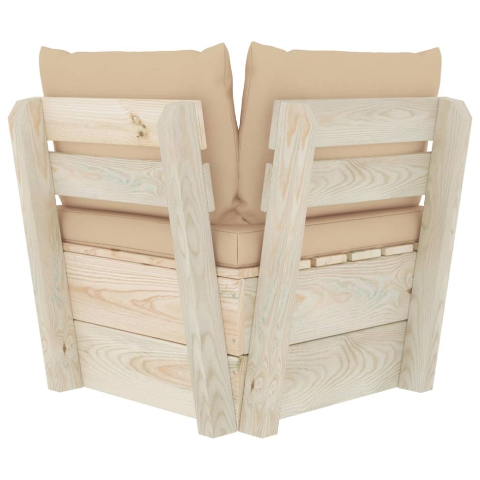 Sofá de esquina de palets de jardín cojines abeto