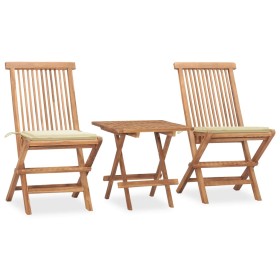Set comedor de jardín plegable 3 piezas madera de teca